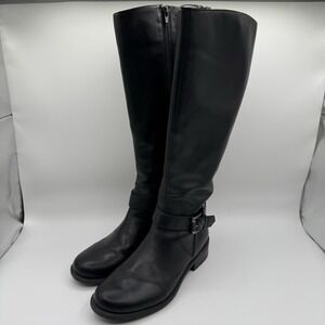 Me Too Deedee Leather 6.5 M Knee High Riding Boots Low Heel Buckle Women's Black